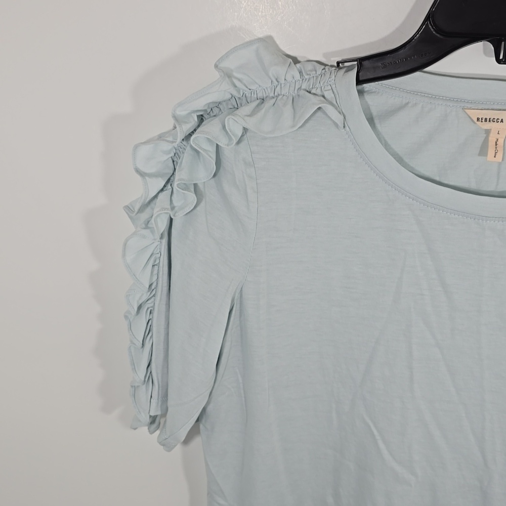 {Rebecca Taykor} NWT Ruffled Sleeve Light Blue Top - Large - Picture 5 of 13